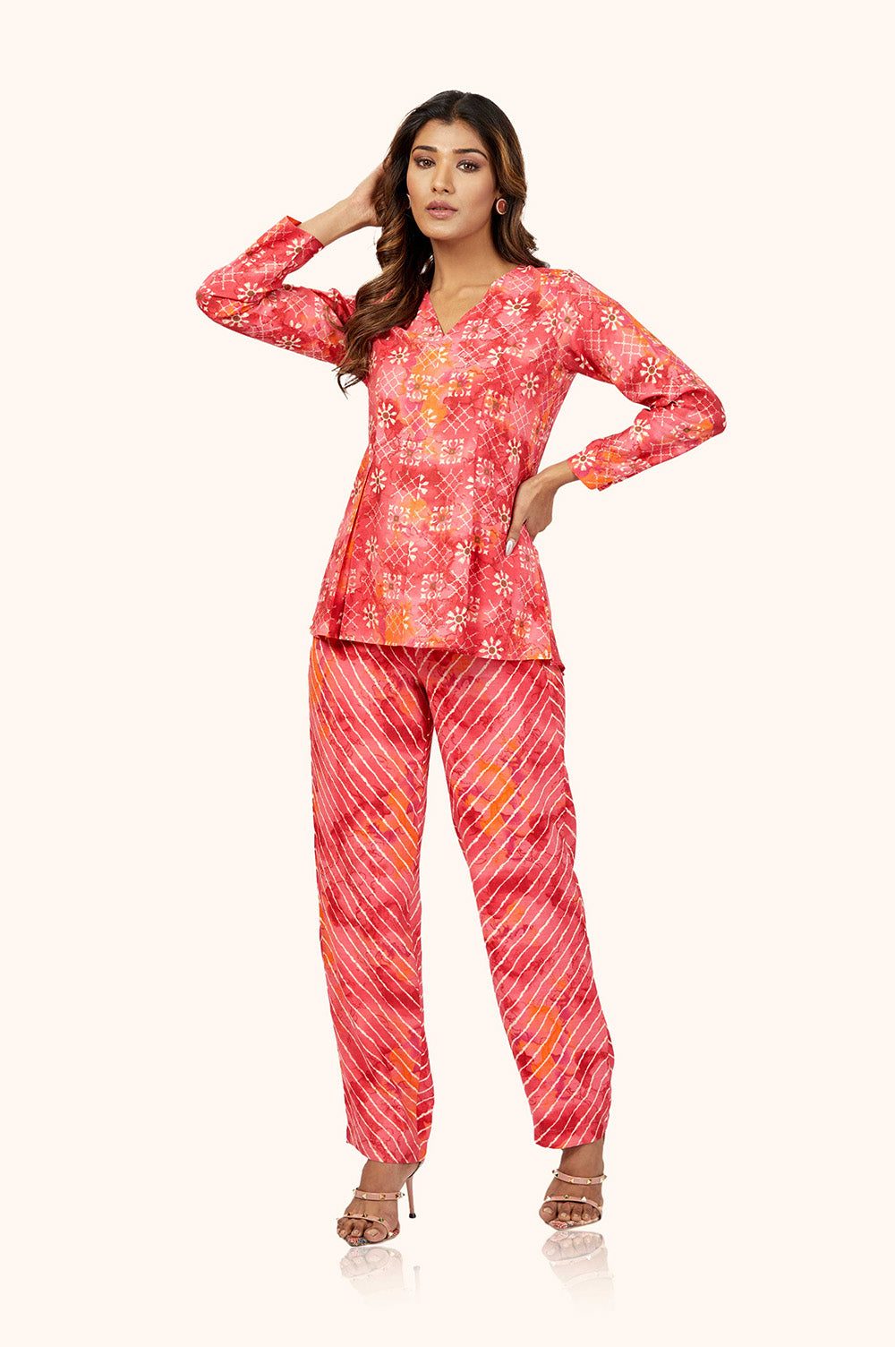 Pink Peplum Kurta Pant Set