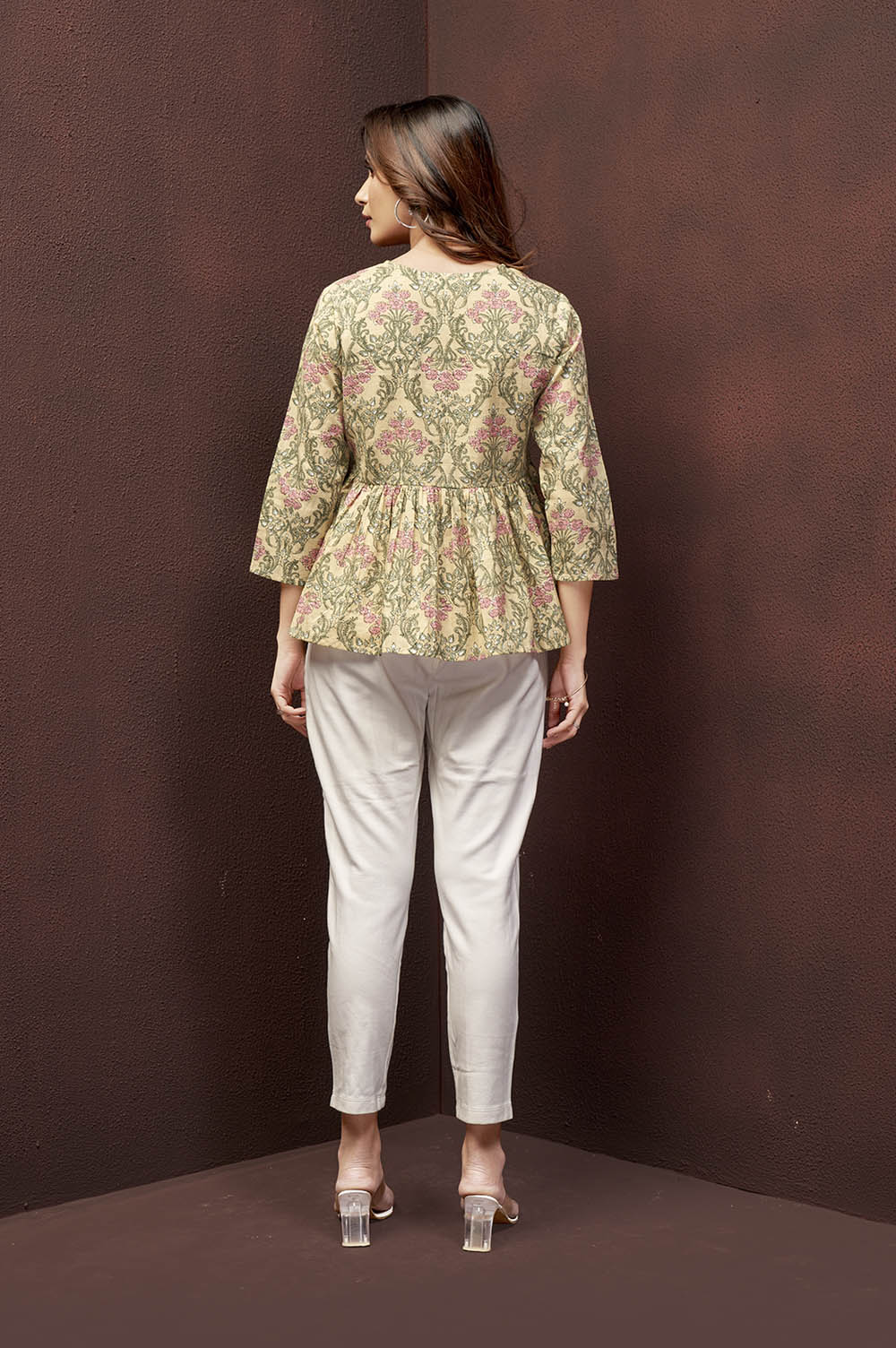 Yellow Floral Peplum Top