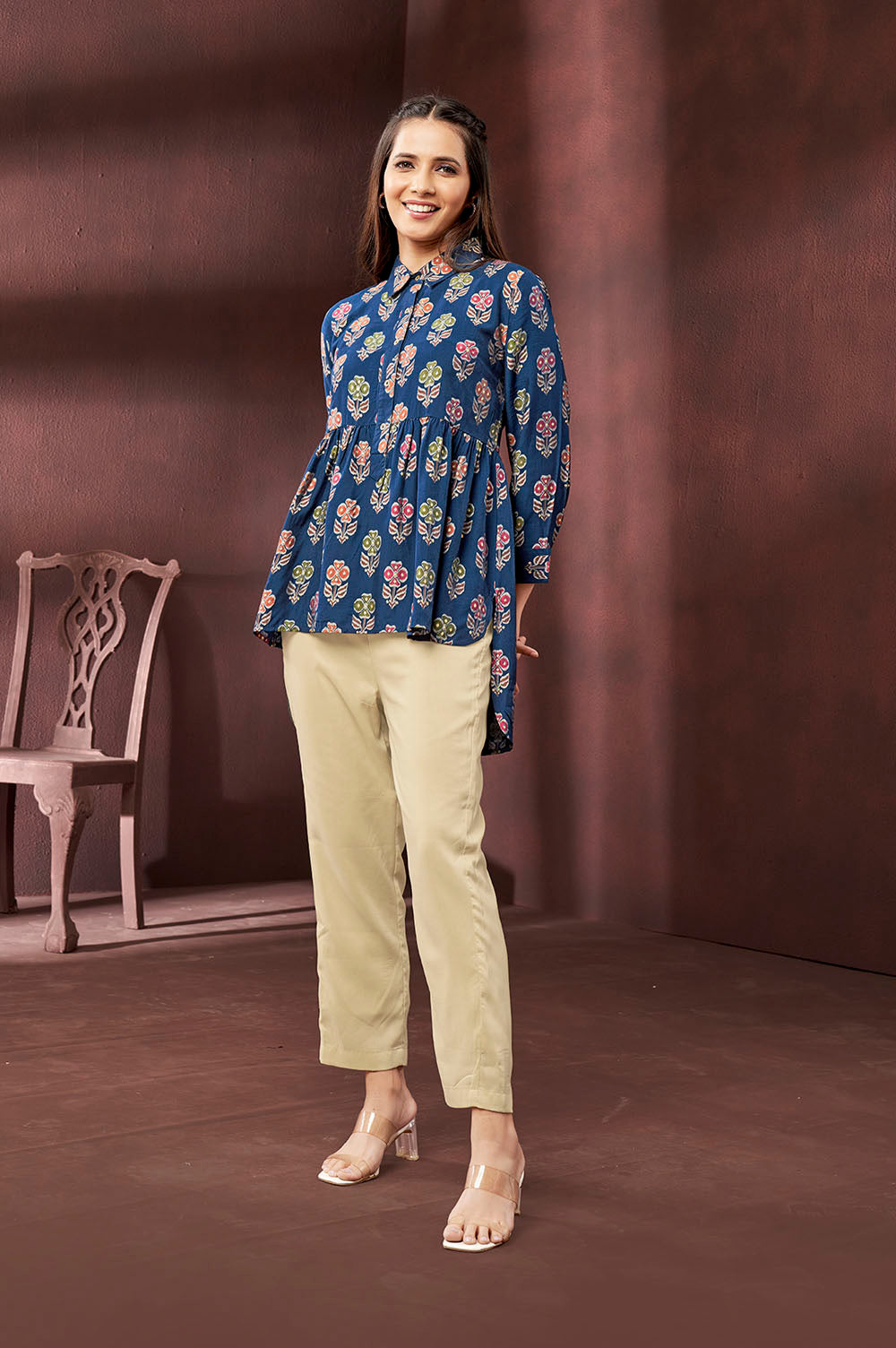 Royal Blue Floral Printed Top