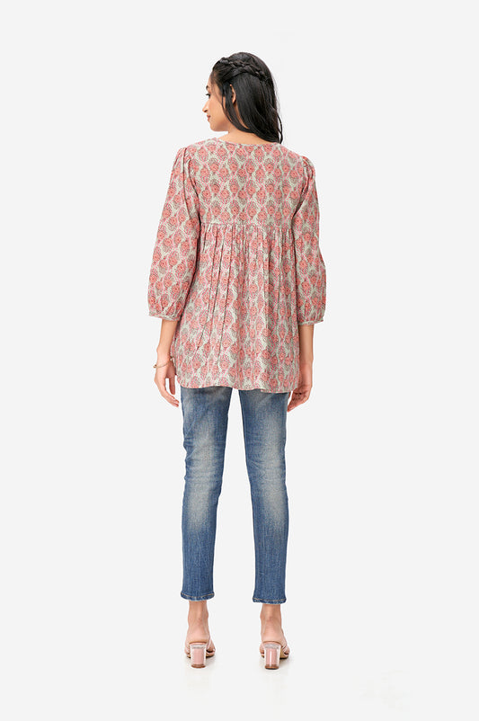Light Green Floral Printed Cotton Top