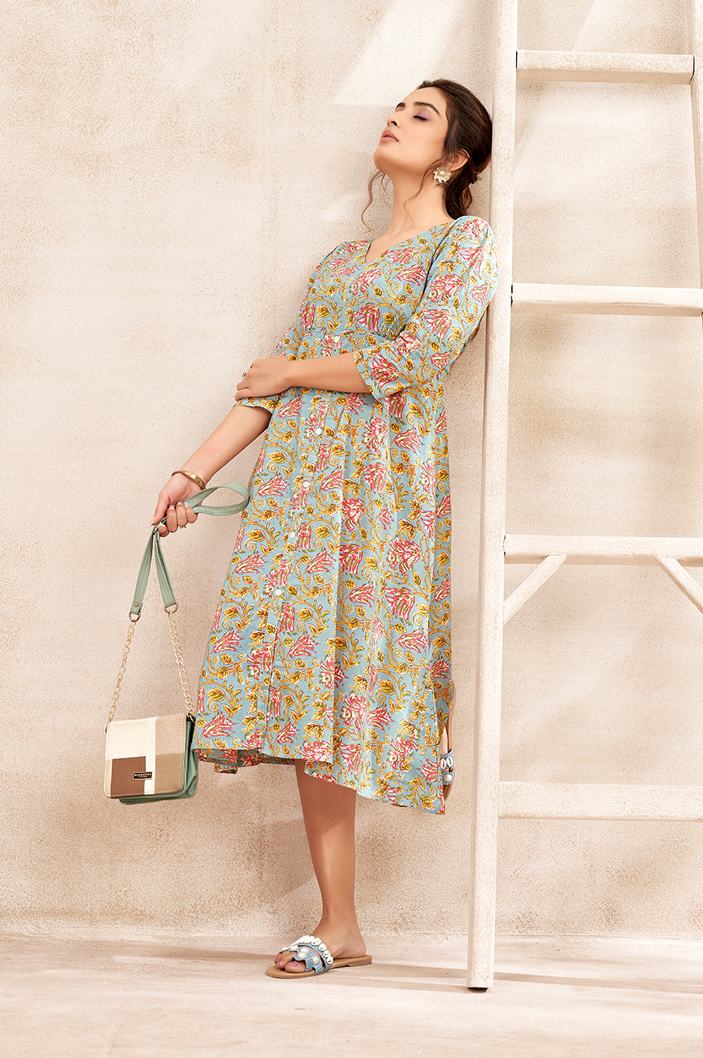 Floral Blue Printed Maxi Dress