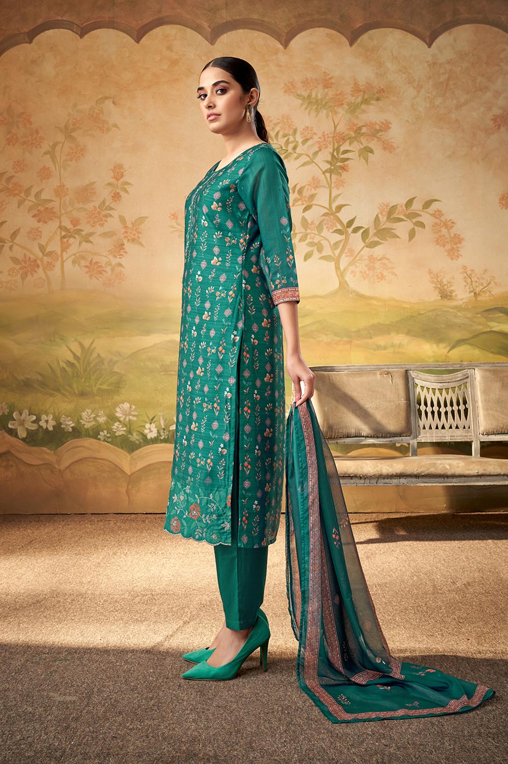 Blue Floral Embroidered Kurta Set and Dupatta