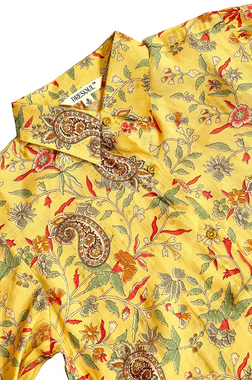 Yellow Paisley Ethnic Print Chanderi Shirt