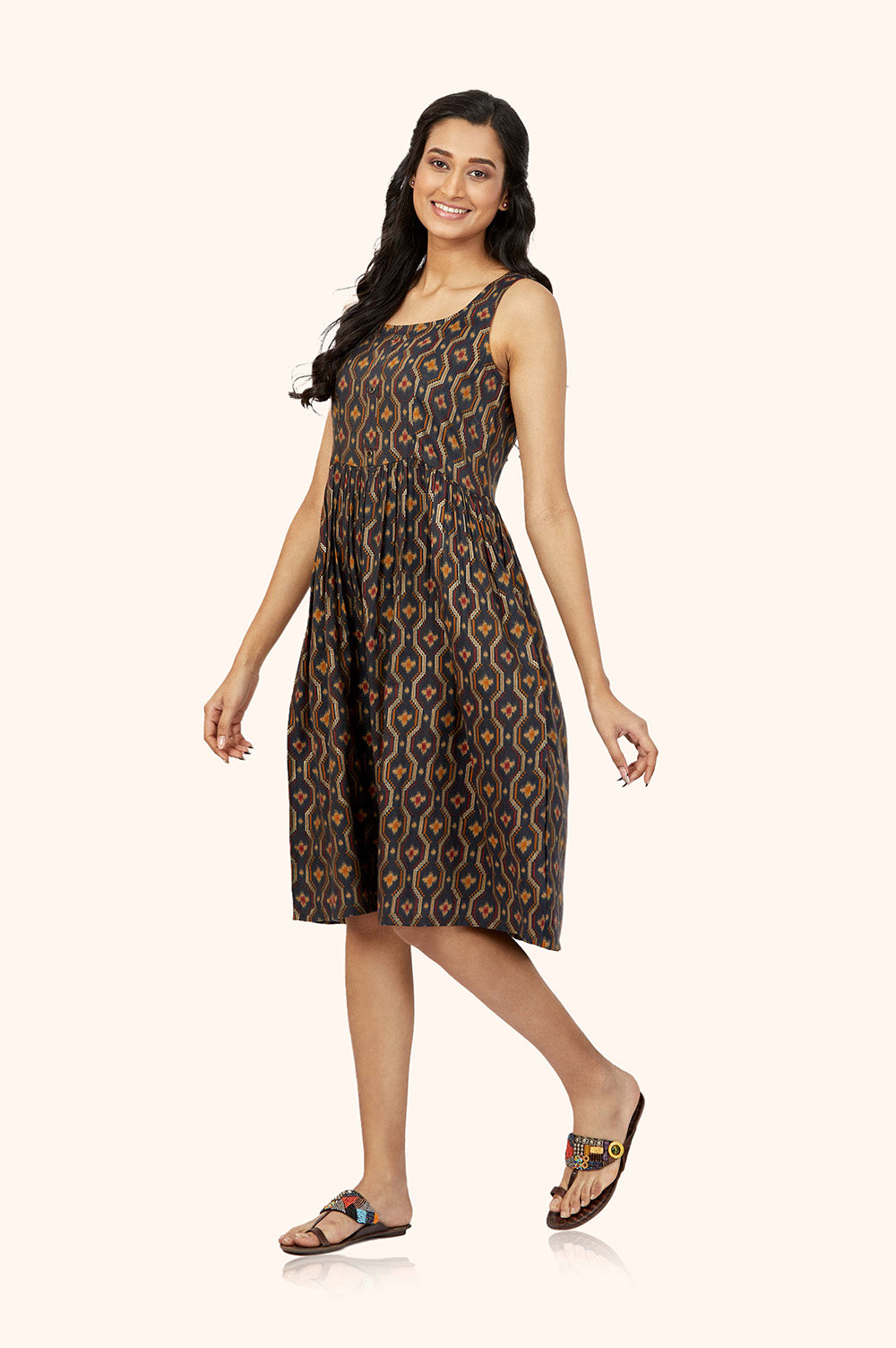 Midi Foil Print Shift Dress