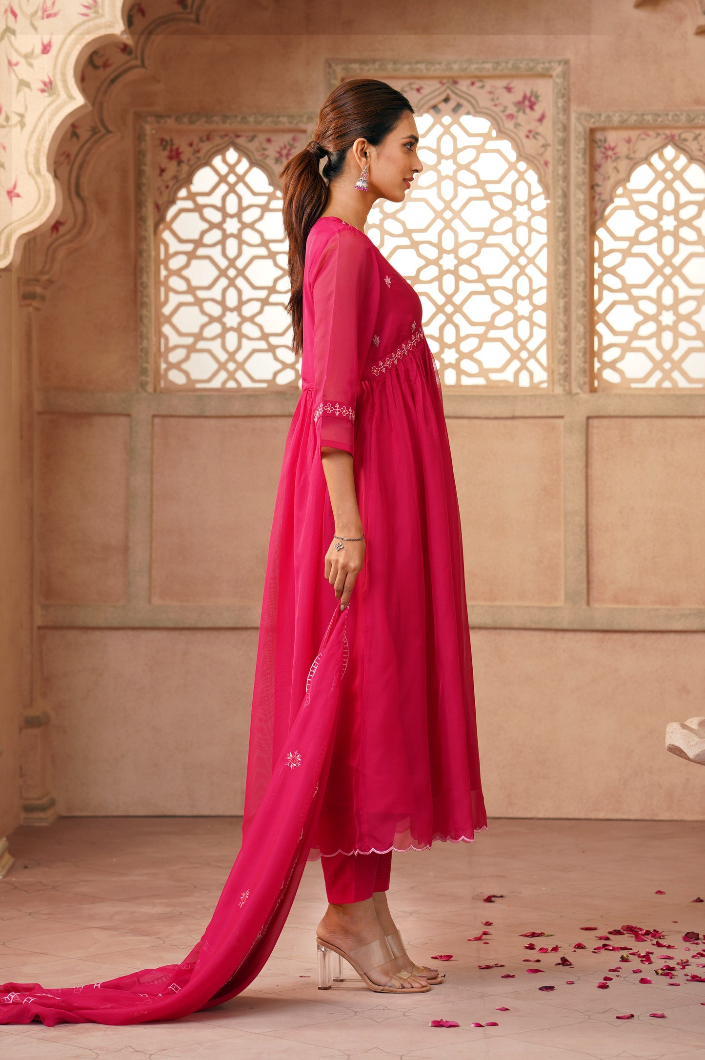 Carnation Bright Pink Embroidered Kurta Set with Dupatta