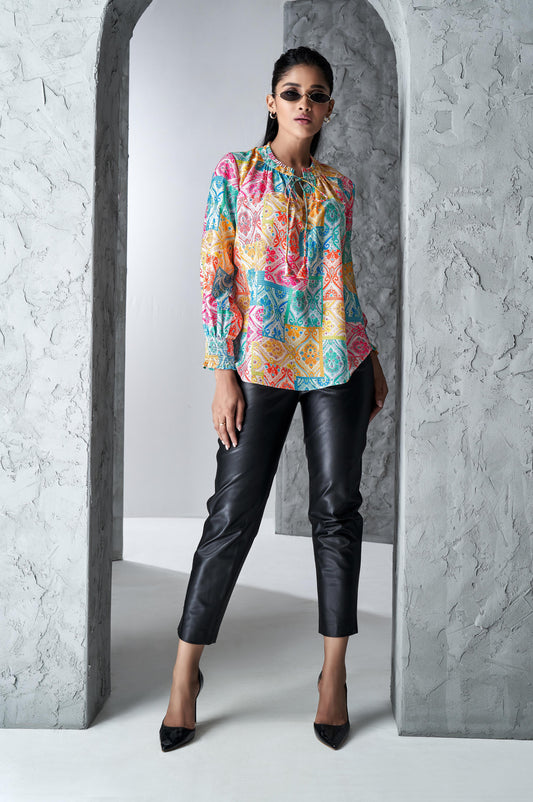Multicolour Floral Print Regular Fit Muslin Top