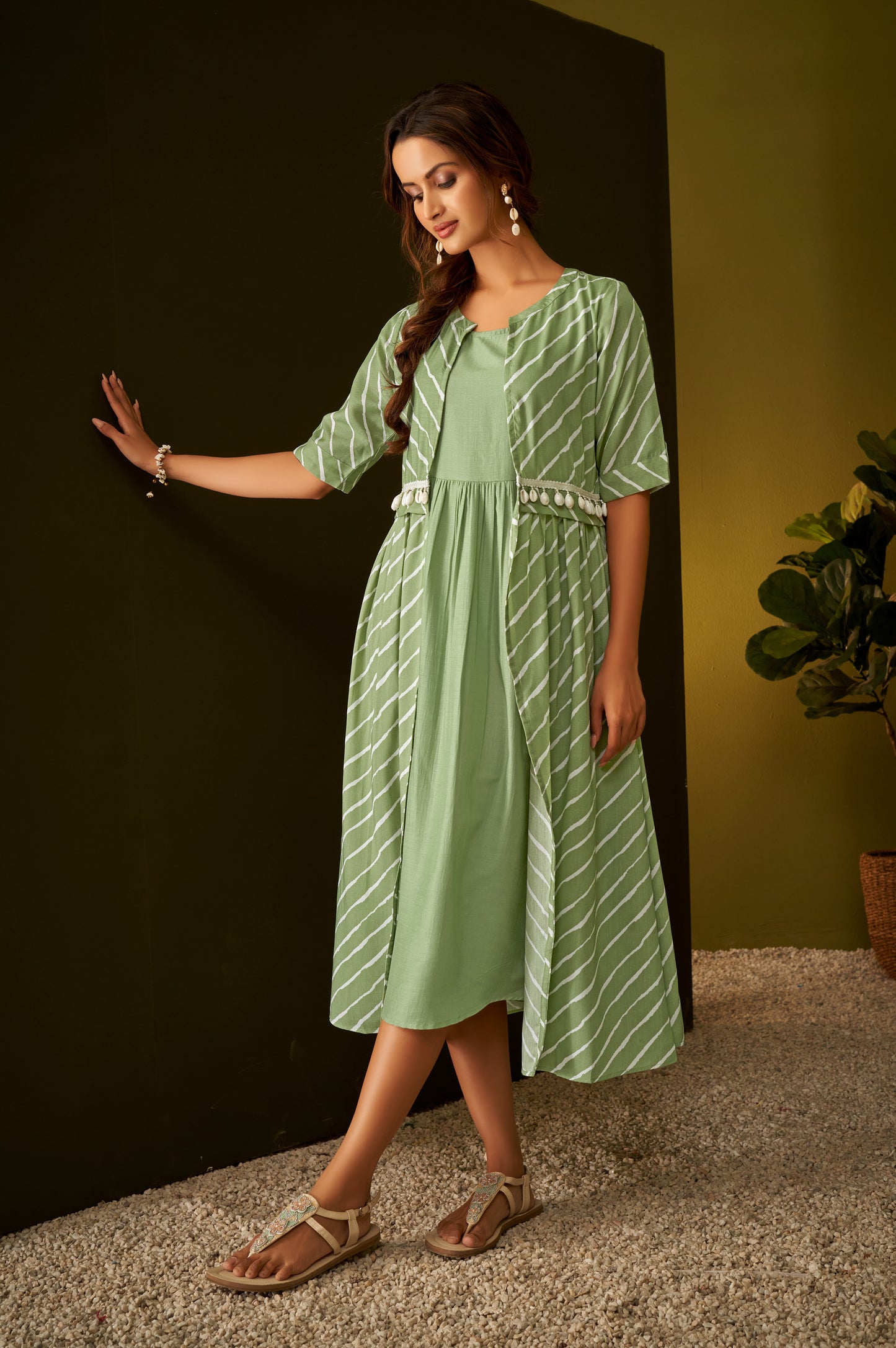 Olive Green Kurta with Lehriya Jacket