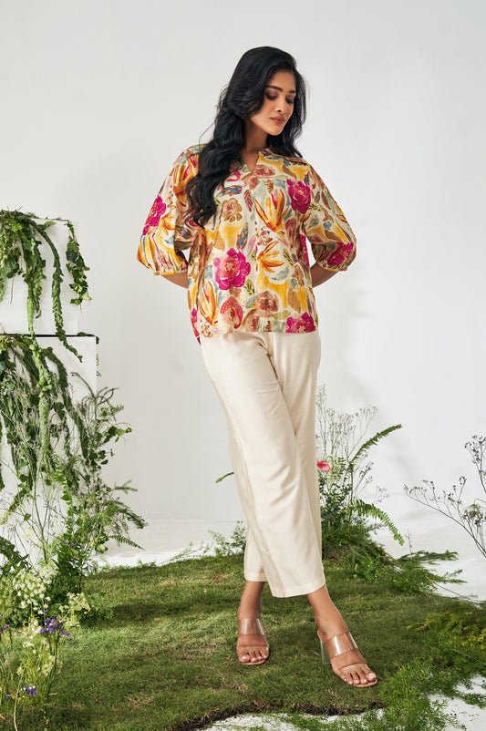 Multicolour Floral Print Top and Pant Co-ord Set