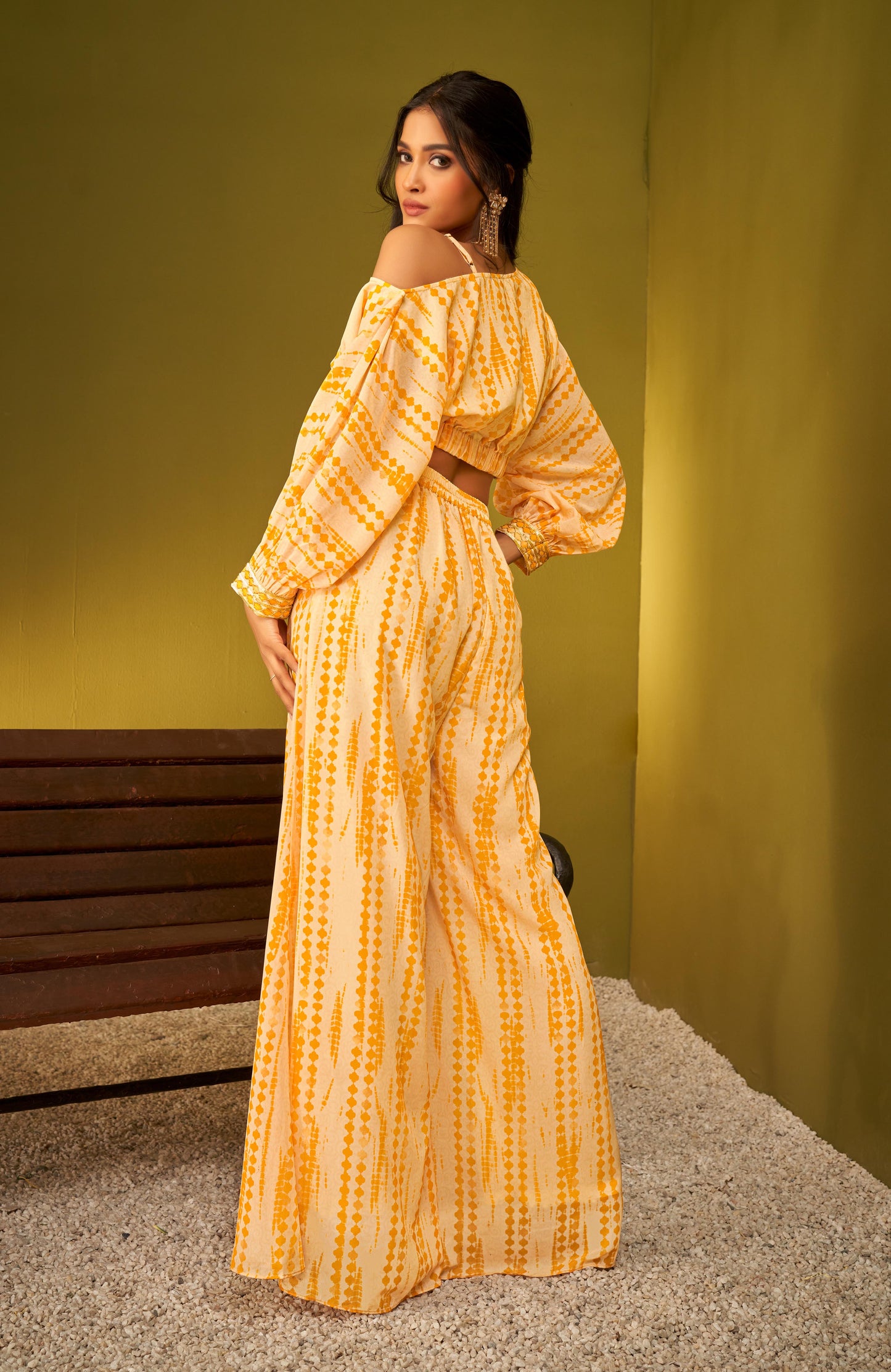 Orange Shibori Print Off-shoulder Top and Pant Co-ord Set