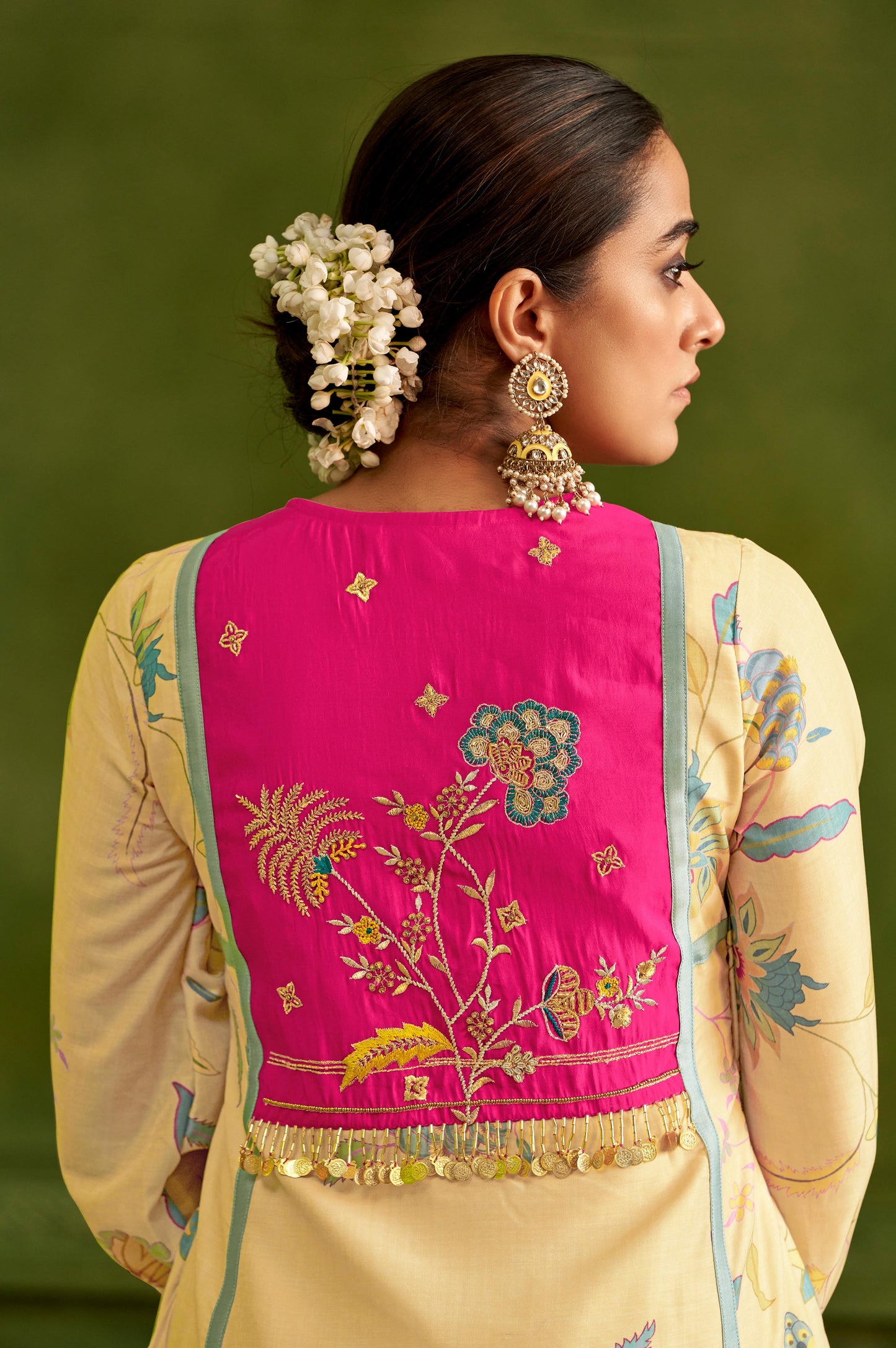 Yellow Floral Printed With Machine Embroidery Kurta Set With Dupatta