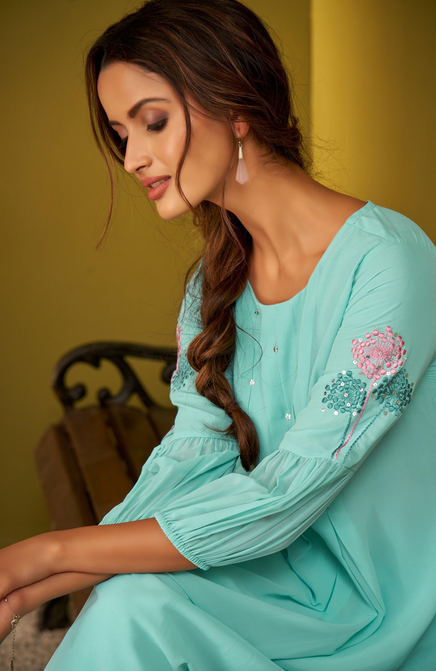 Sky Blue Fit and Flared Georgette Kurta