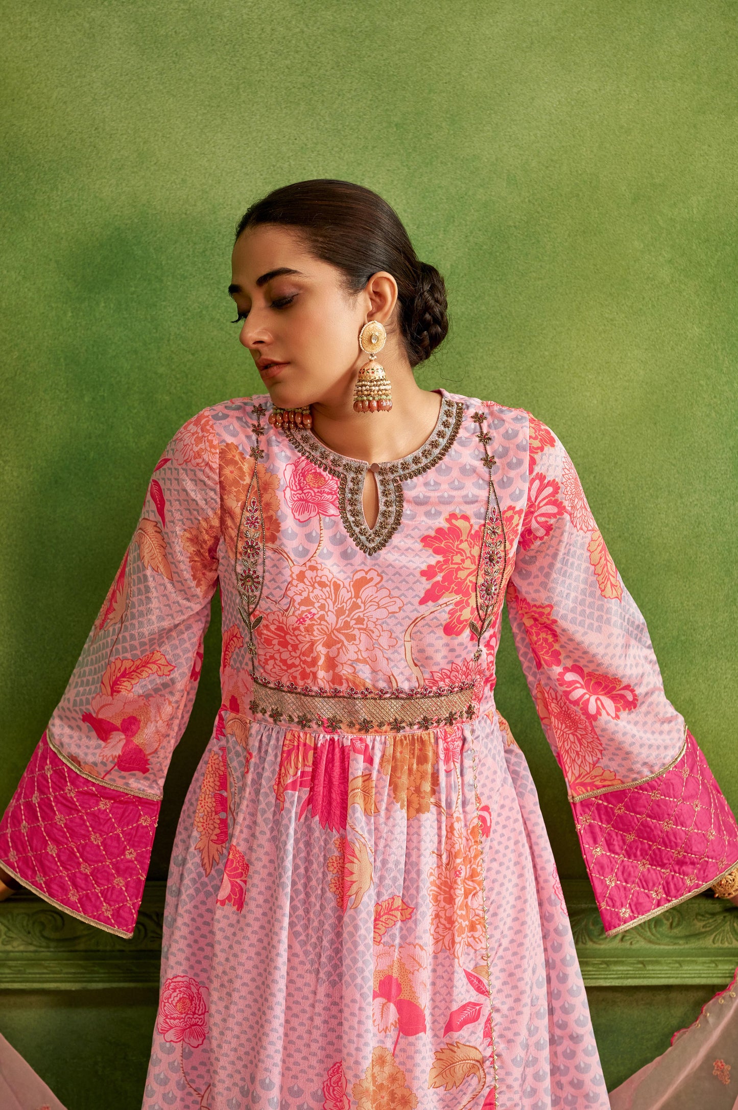 Light Pink Embroidered Hand work Kurta Set with Pink Embroidered Dupatta