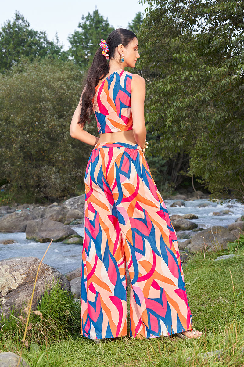 Printed One Shoulder Sleeveless Pure Cotton Top With Palazzo