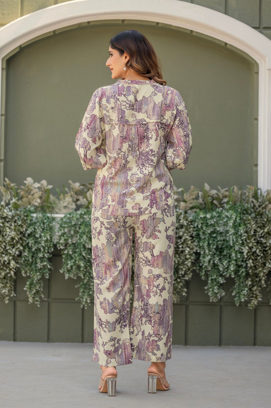 Multicolour Viscose Reyon Printed Top and Pant Co-ord Set