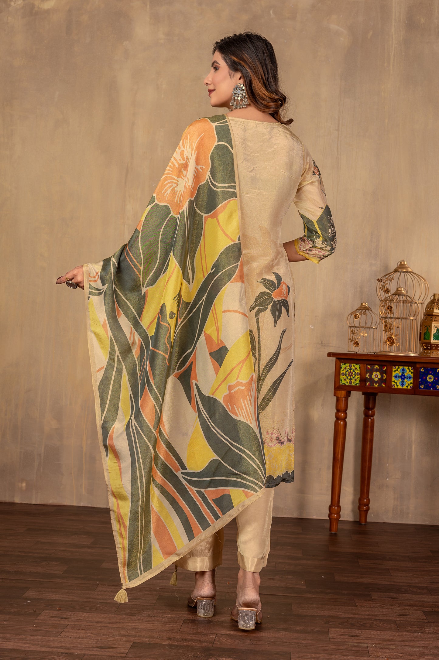 Brown Viscose Simmer Digital Print Digital Printed With Handwork Kurta Set with