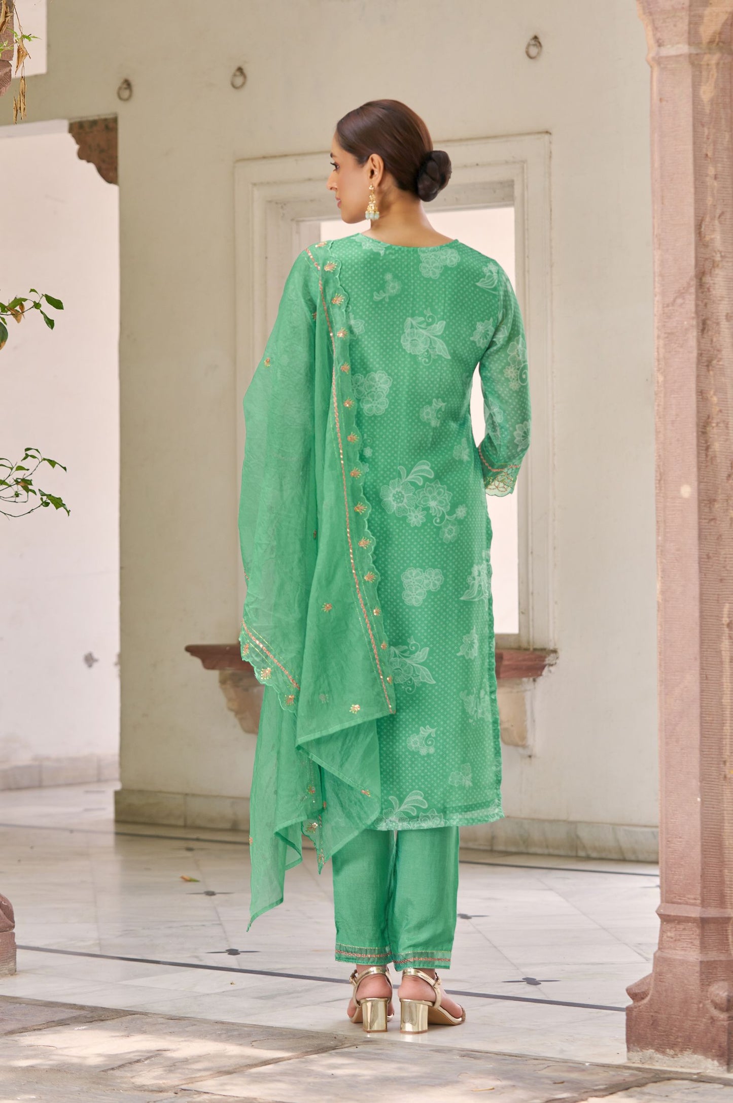 Green Pure Tabby Digital Printed With Embroidered Kurta Set with Dupatta