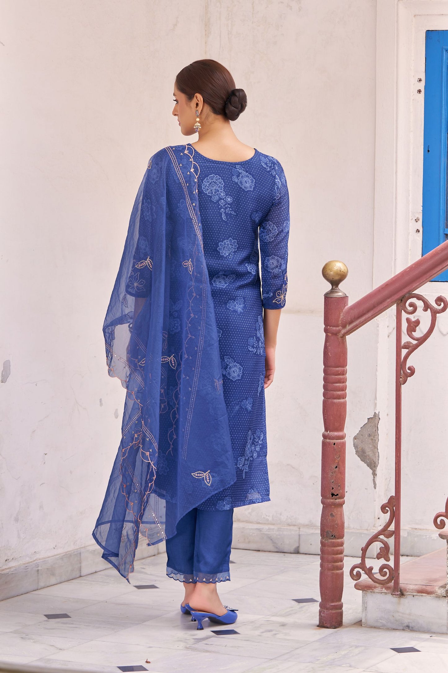 Blue Pure Tabby Digital Printed With Embroidered Kurta Set with Dupatta