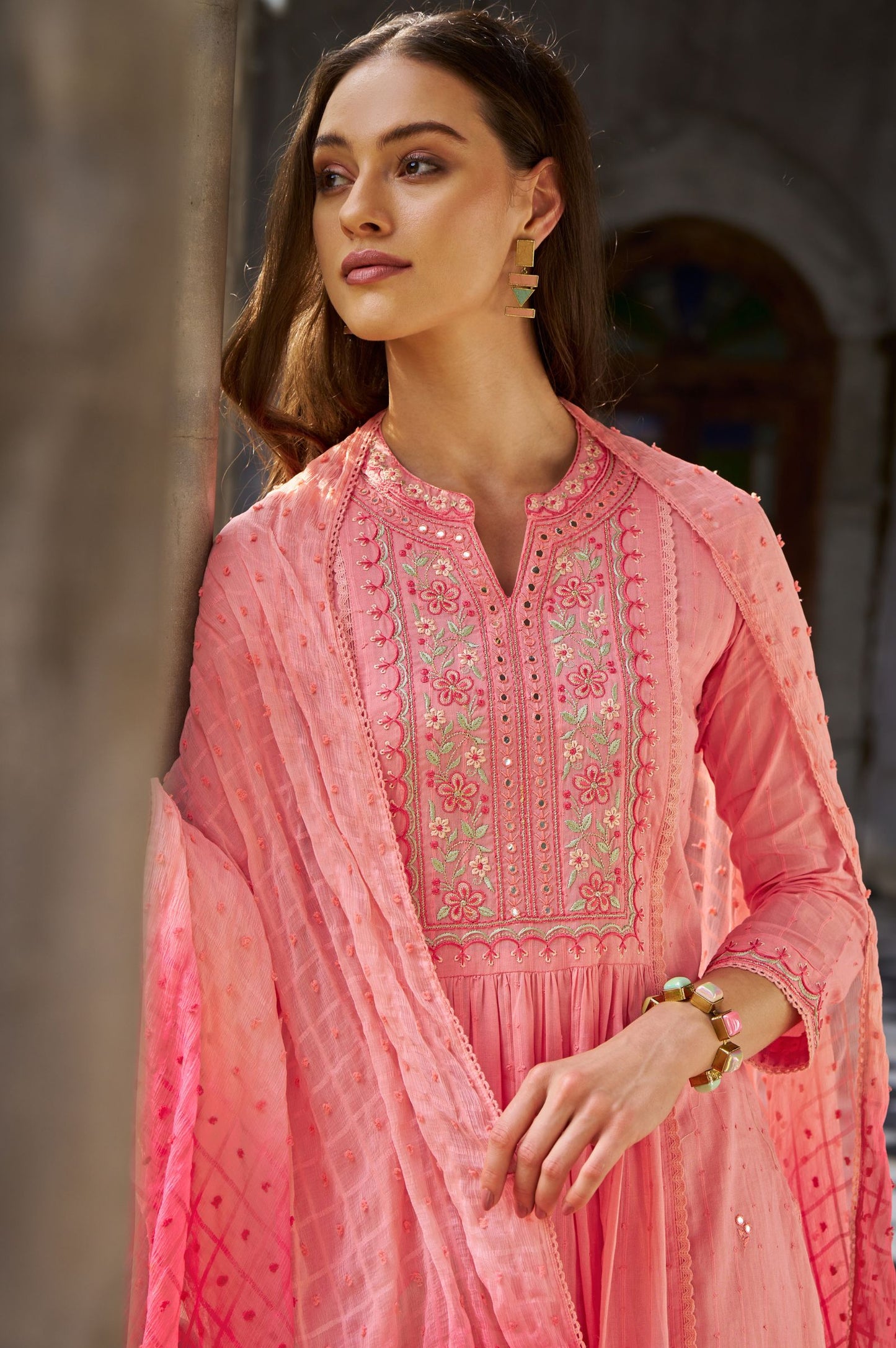 Light Pink Pure Cotton Embroidered Kurta Set with Dupatta