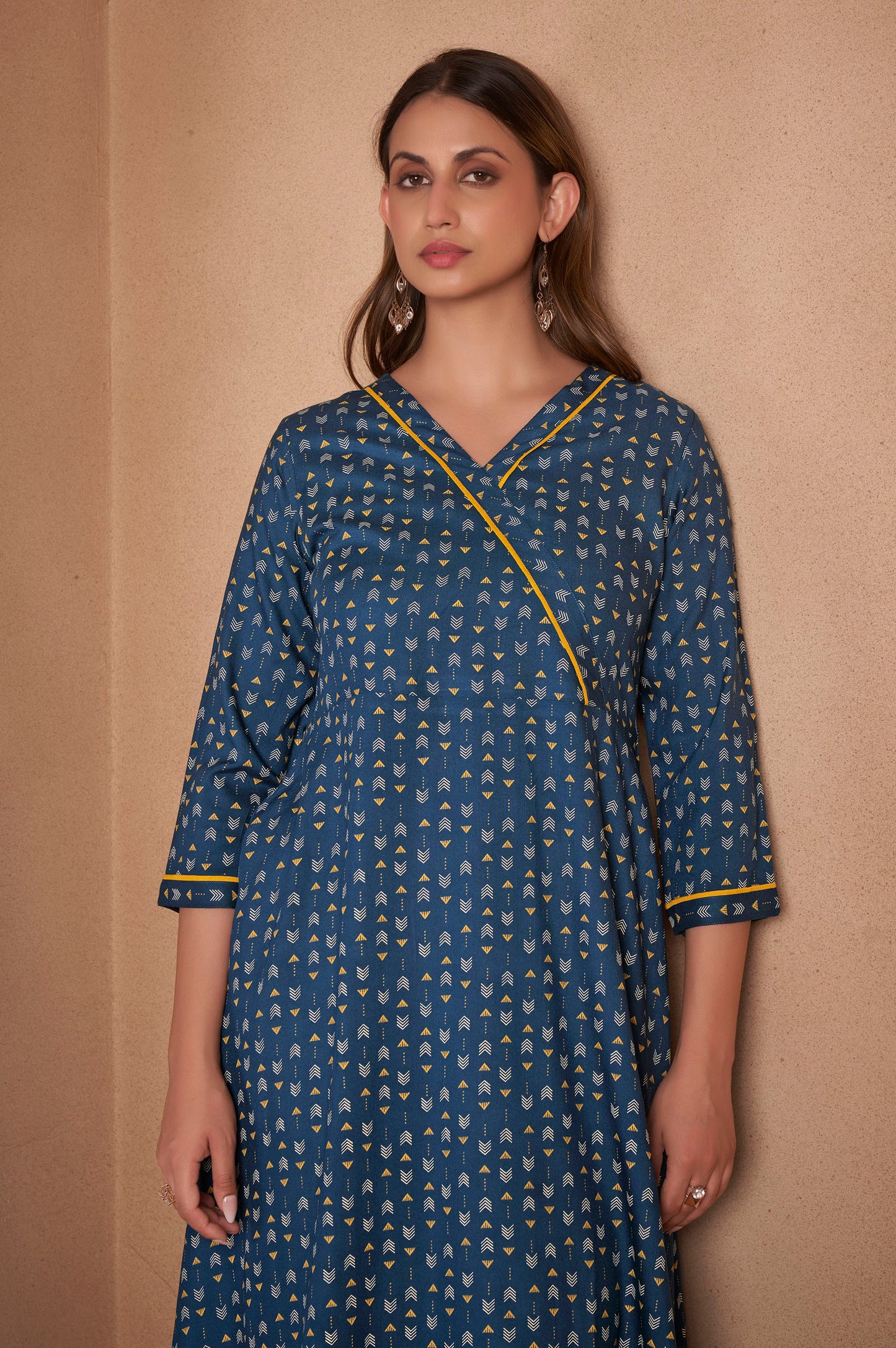 Navy Blue Viscose Rayon Printed Kurta Set For Women