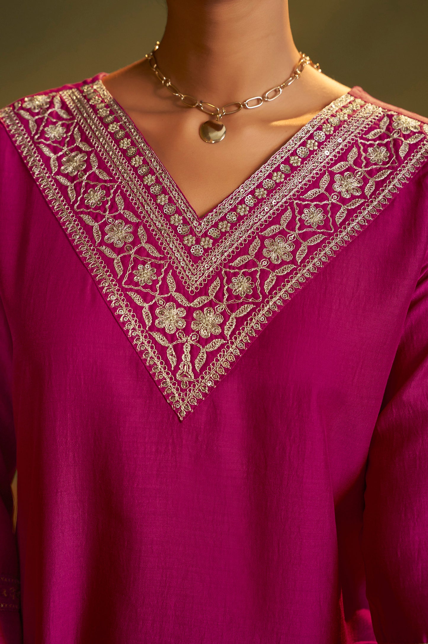 Women Pink Cotton Blend Embroidered Straight Kurta with Pant & Organza Jacquard Printed Dupatta