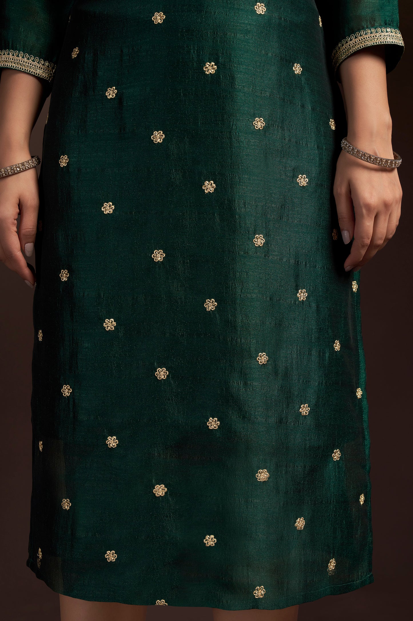 Green Vichitra Silk Embroidered Straight Kurta Set with Embroidered Dupatta