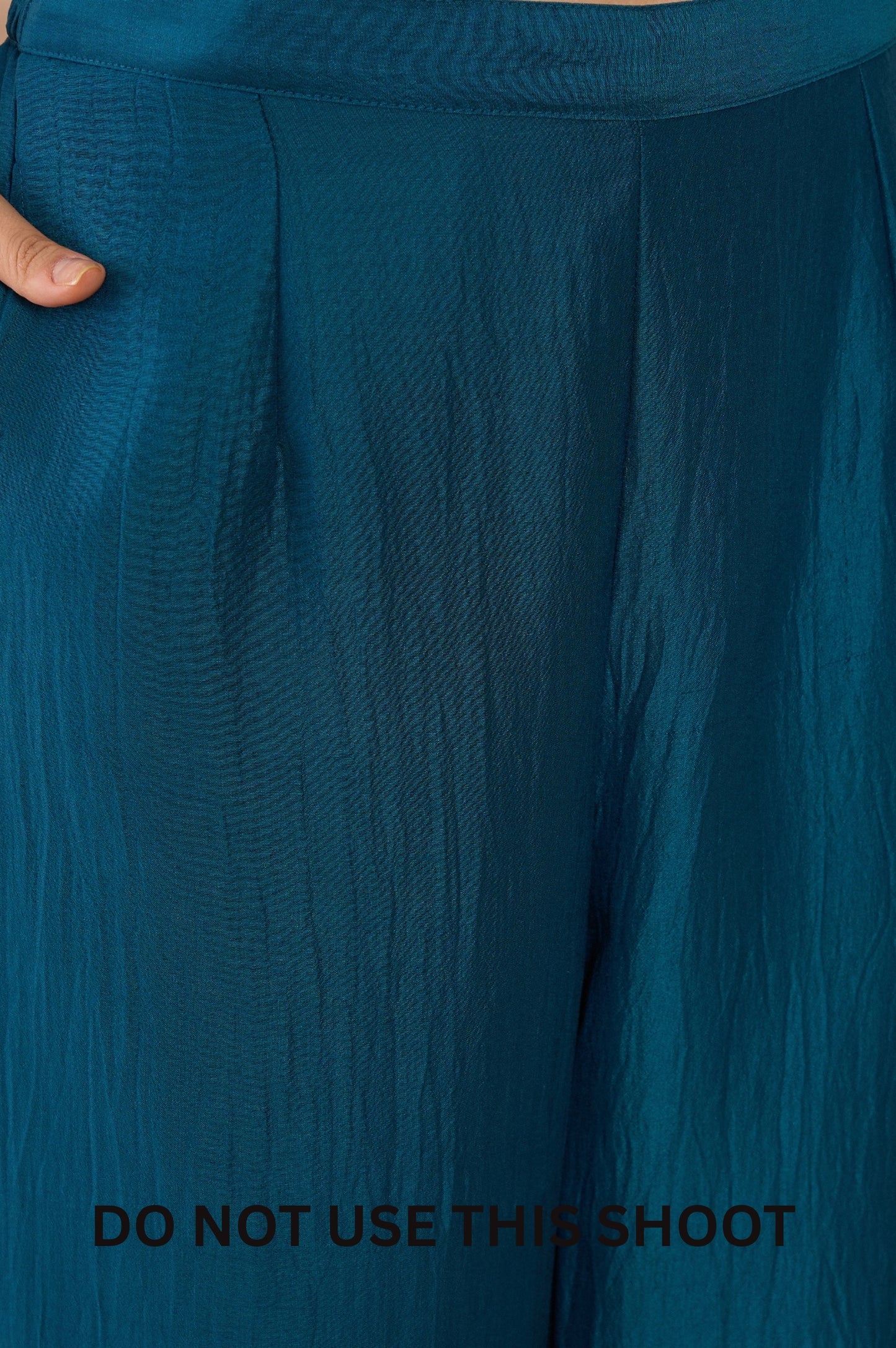 Women Turquoise Blue Chinnon Embroidered Foil Work Shirt Pant Set