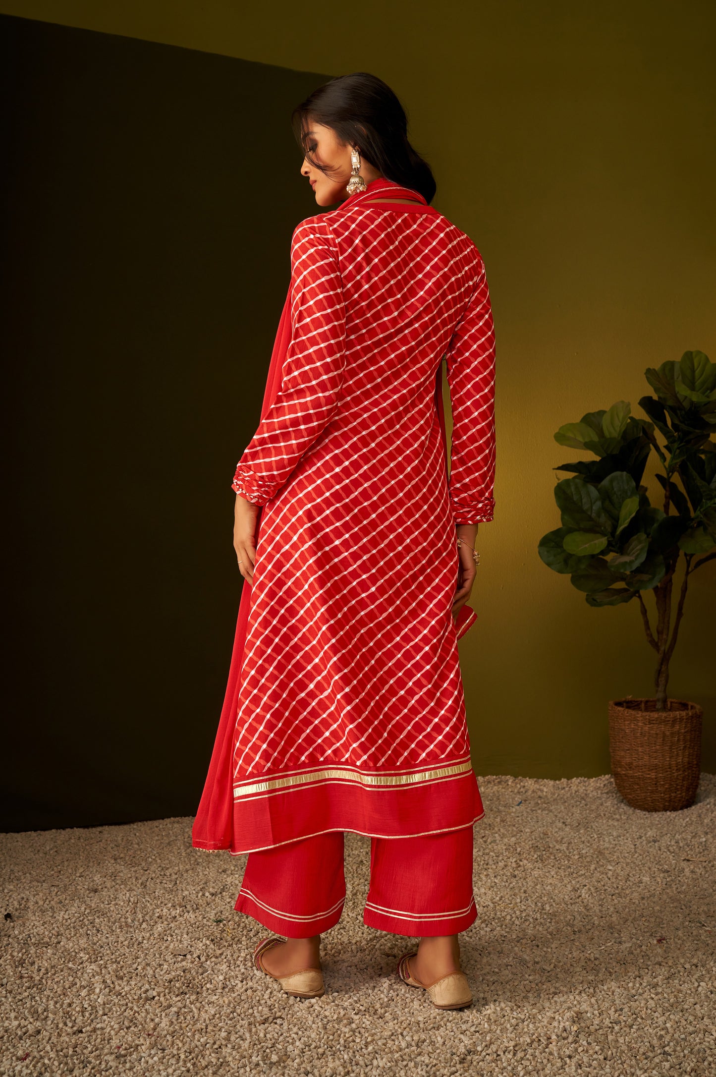 Crimson Red Checkered Gotta Patti Kurta Set