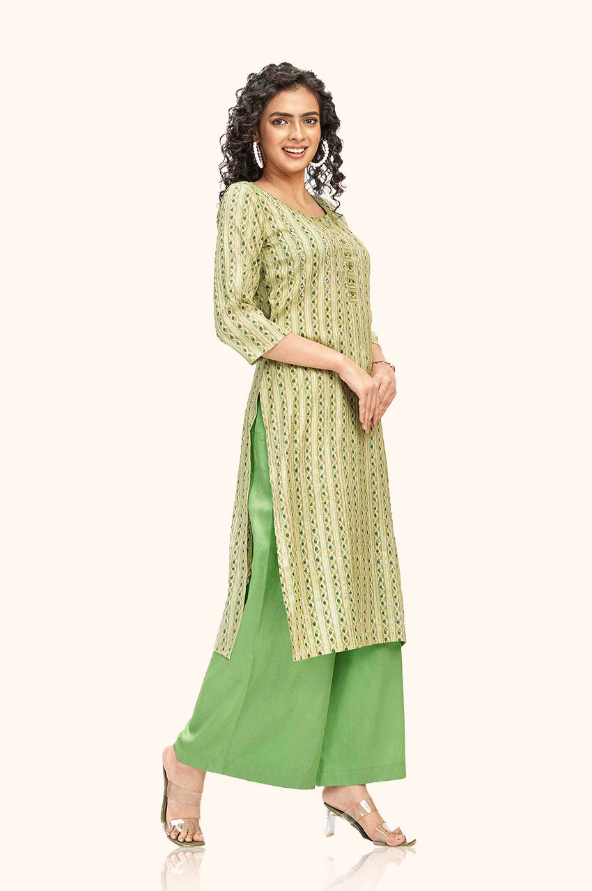 Pastel Green Geometric Print Kurta