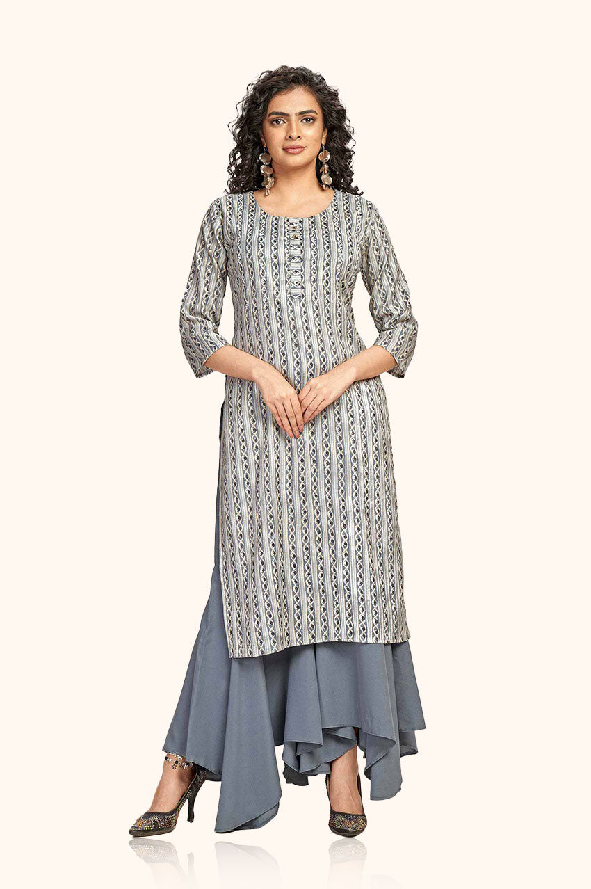 Grey Geometric Print Kurta