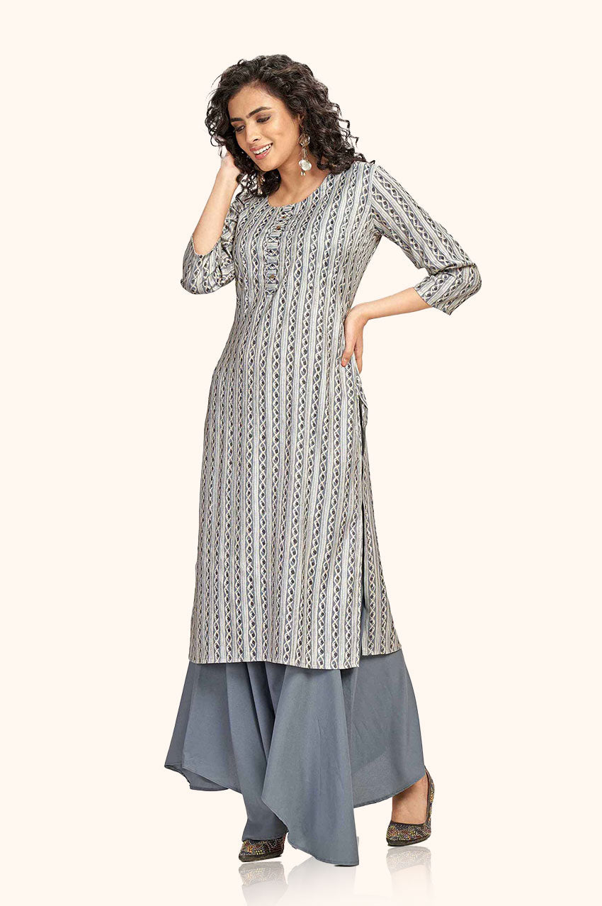 Grey Geometric Print Kurta
