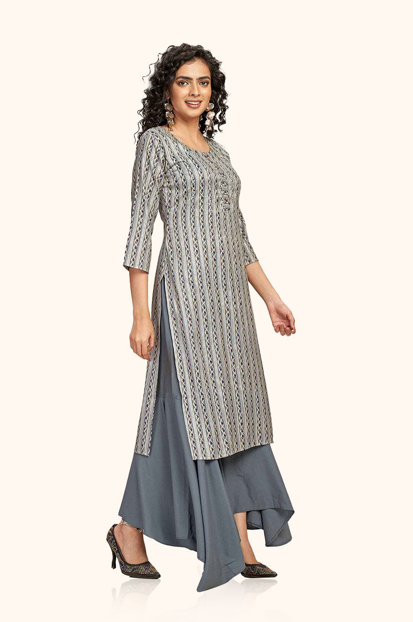 Grey Geometric Print Kurta