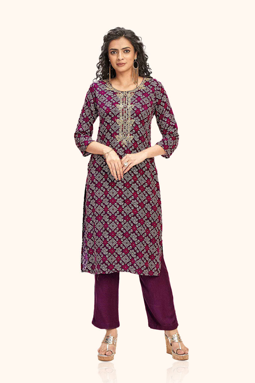 Maroon Bandhej Kurta