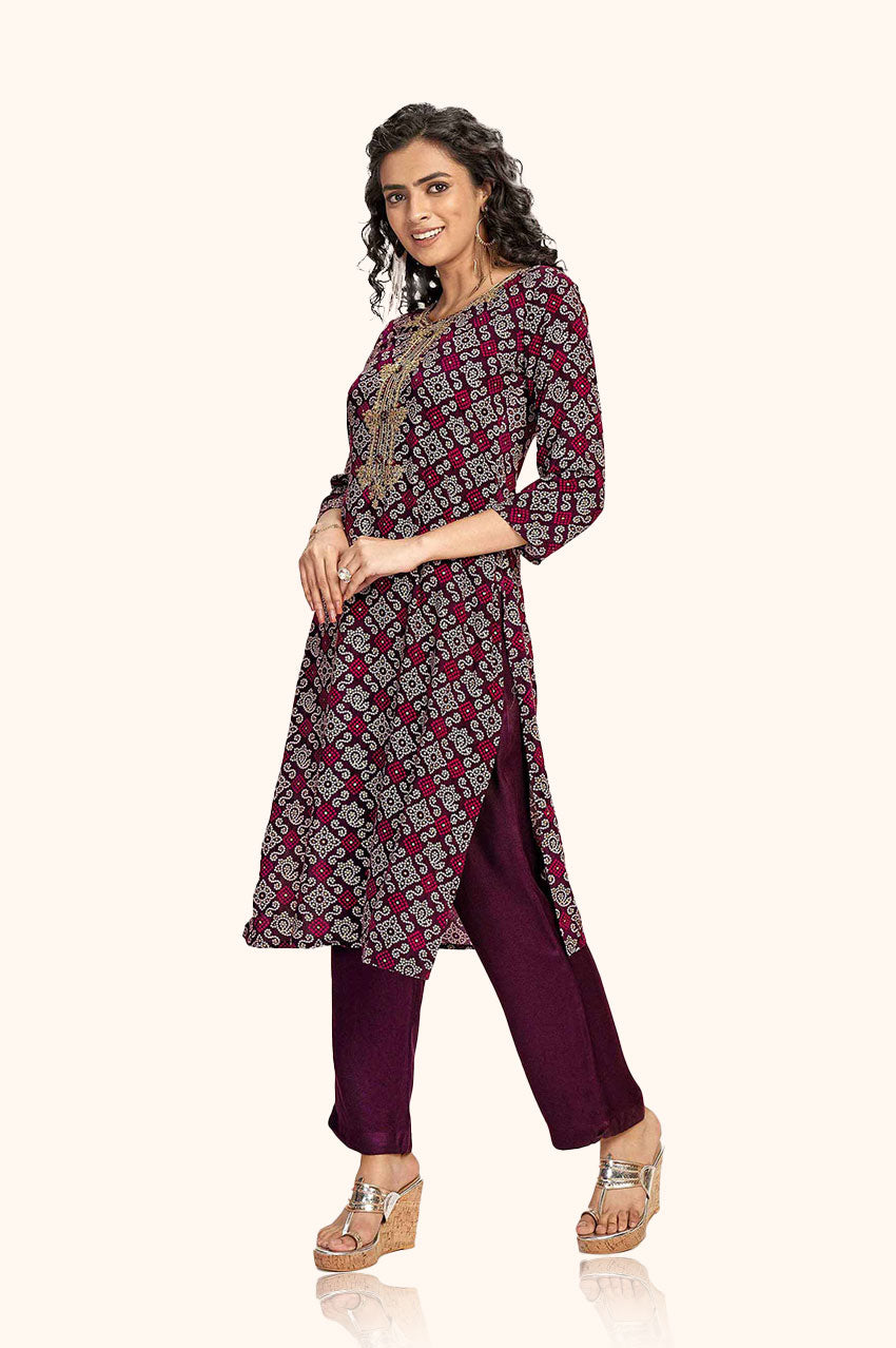 Maroon Bandhej Kurta