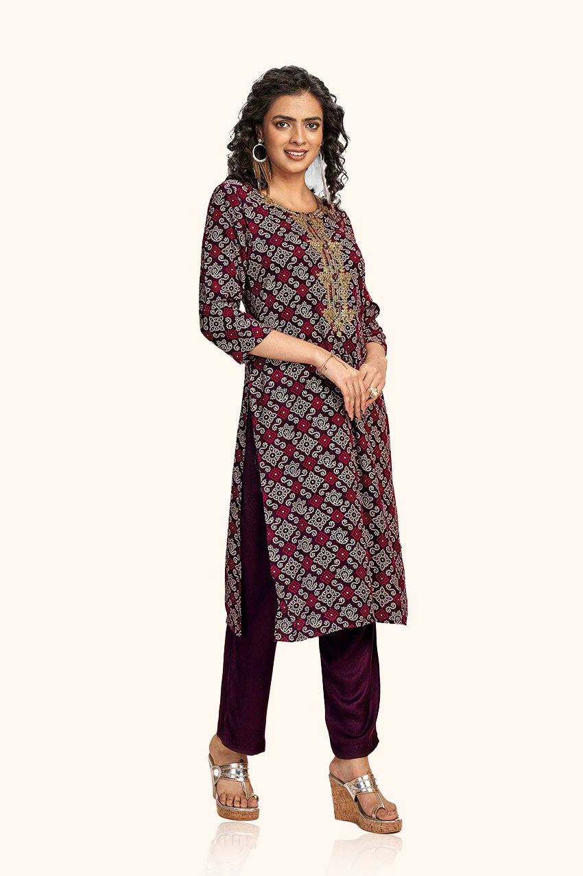 Maroon Bandhej Kurta
