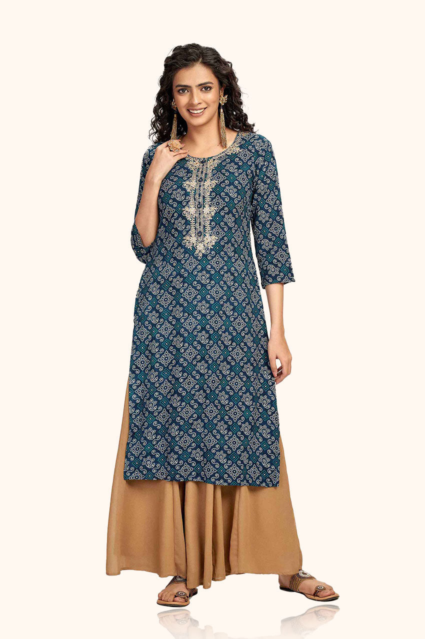 Navy Blue Bandhej Kurta