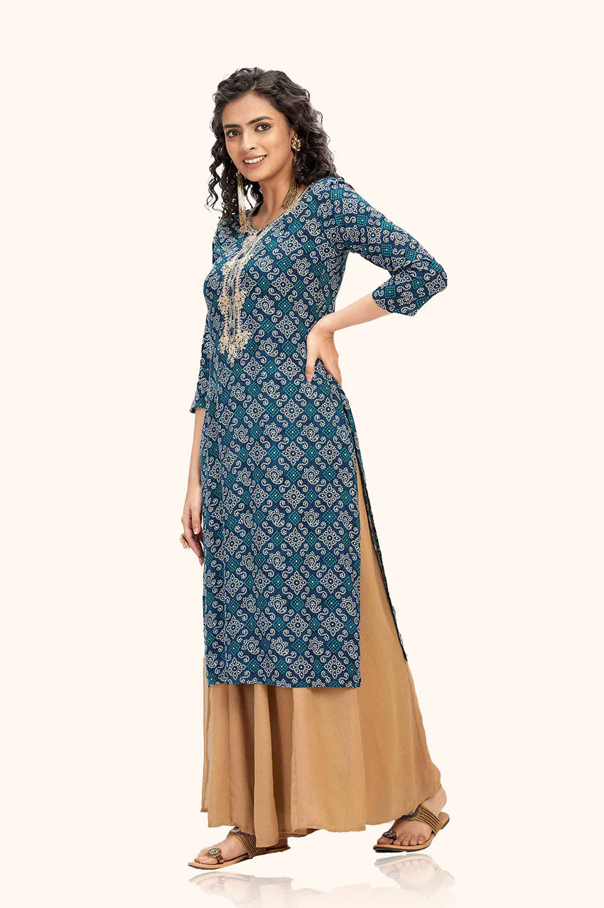 Navy Blue Bandhej Kurta