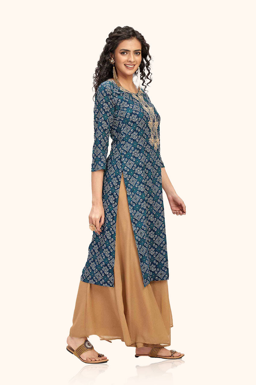 Navy Blue Bandhej Kurta