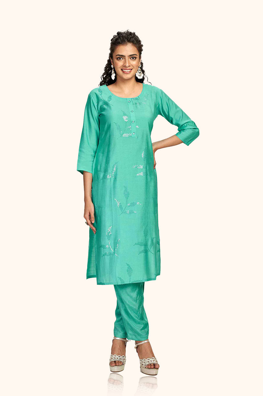 Aqua Blue Sequin Embellished Kurta