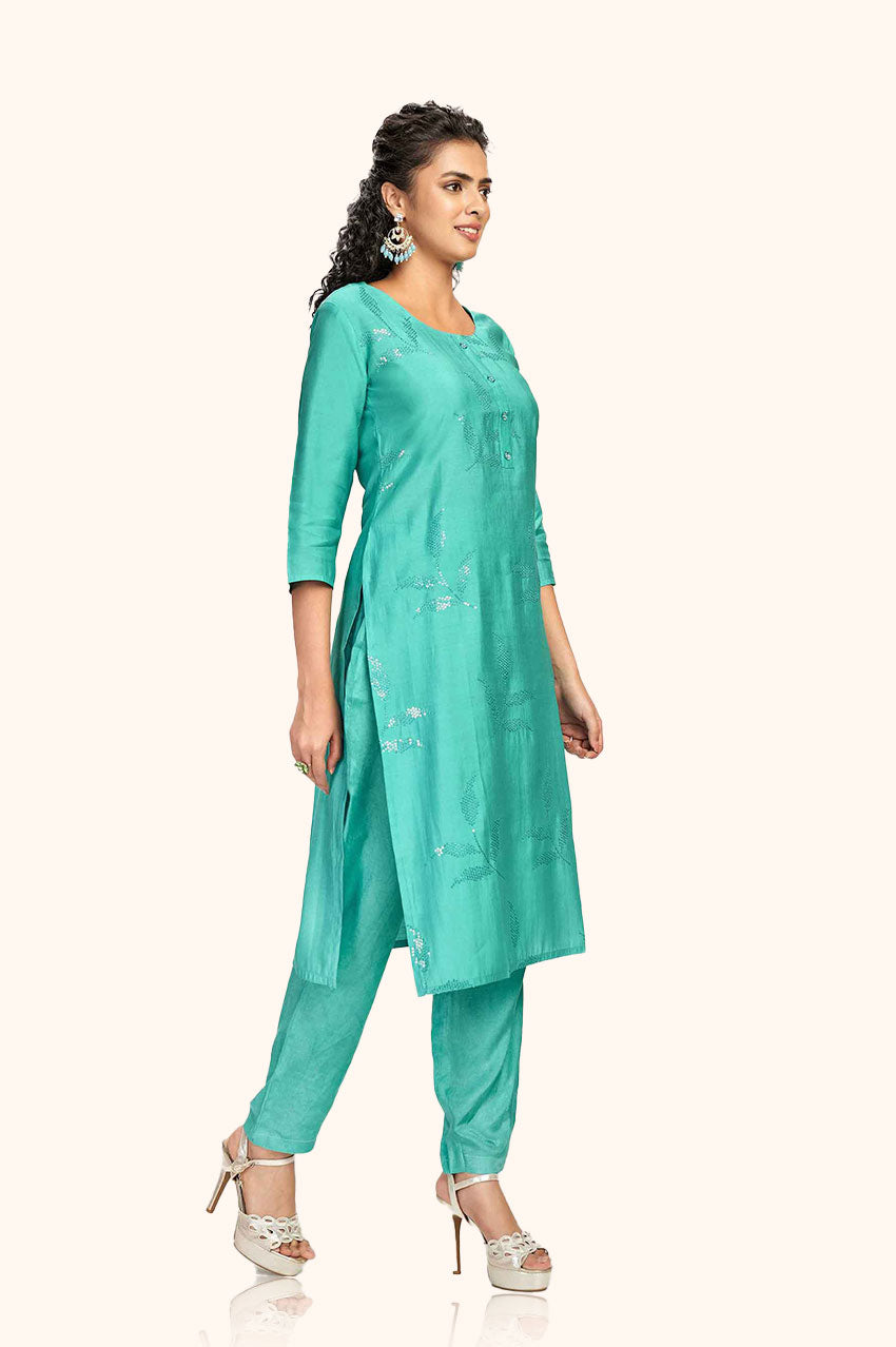 Aqua Blue Sequin Embellished Kurta