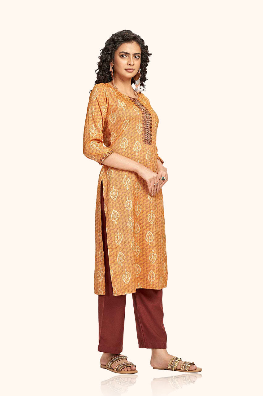 Bright Orange Block Printed Kurta