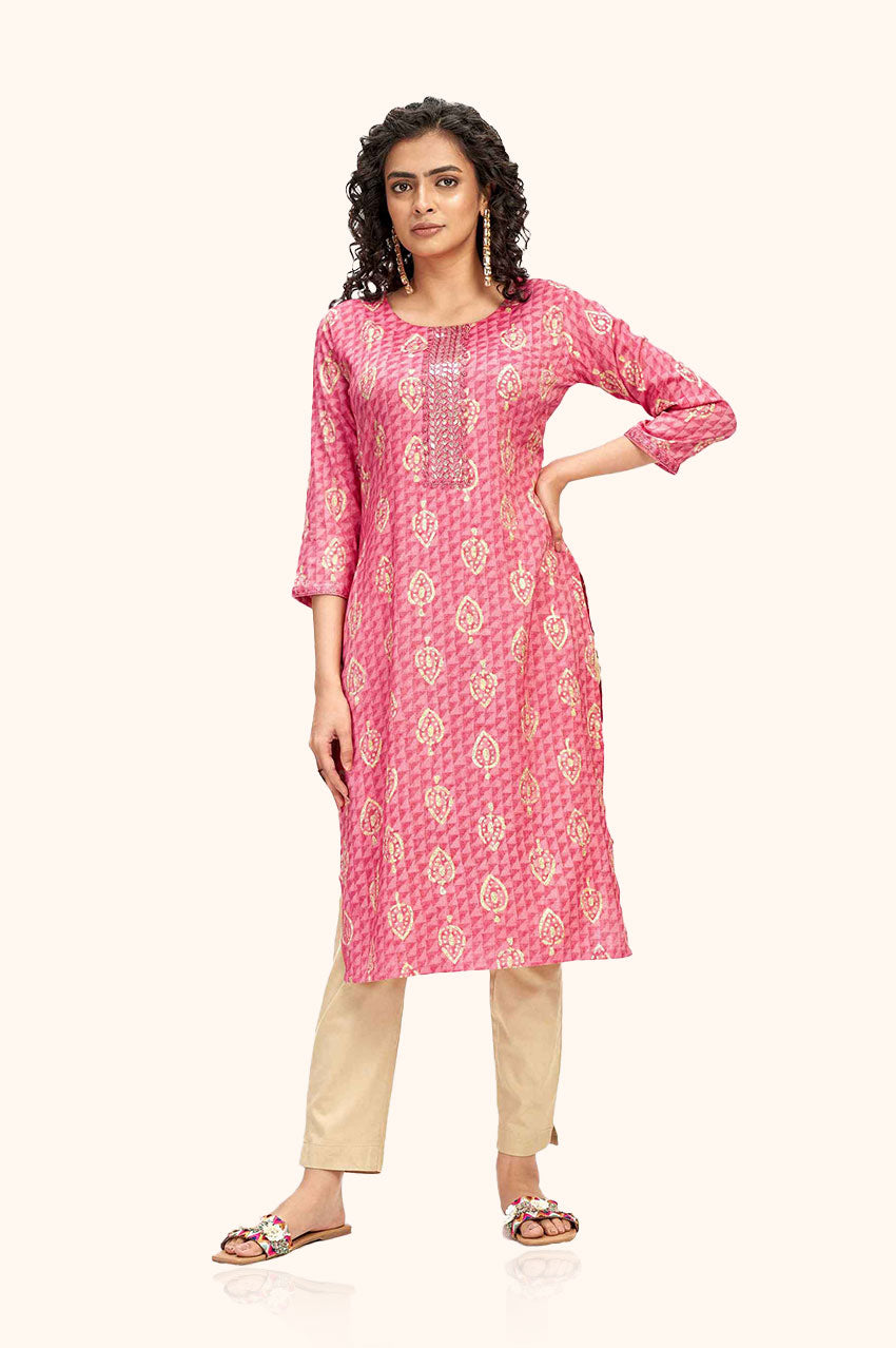 Pink Block Printed Kurta