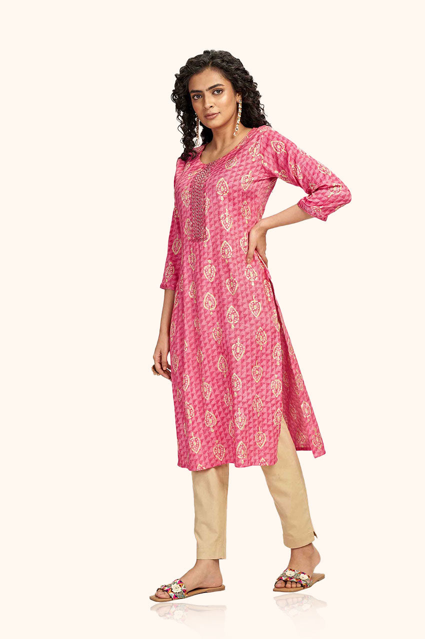 Pink Block Printed Kurta