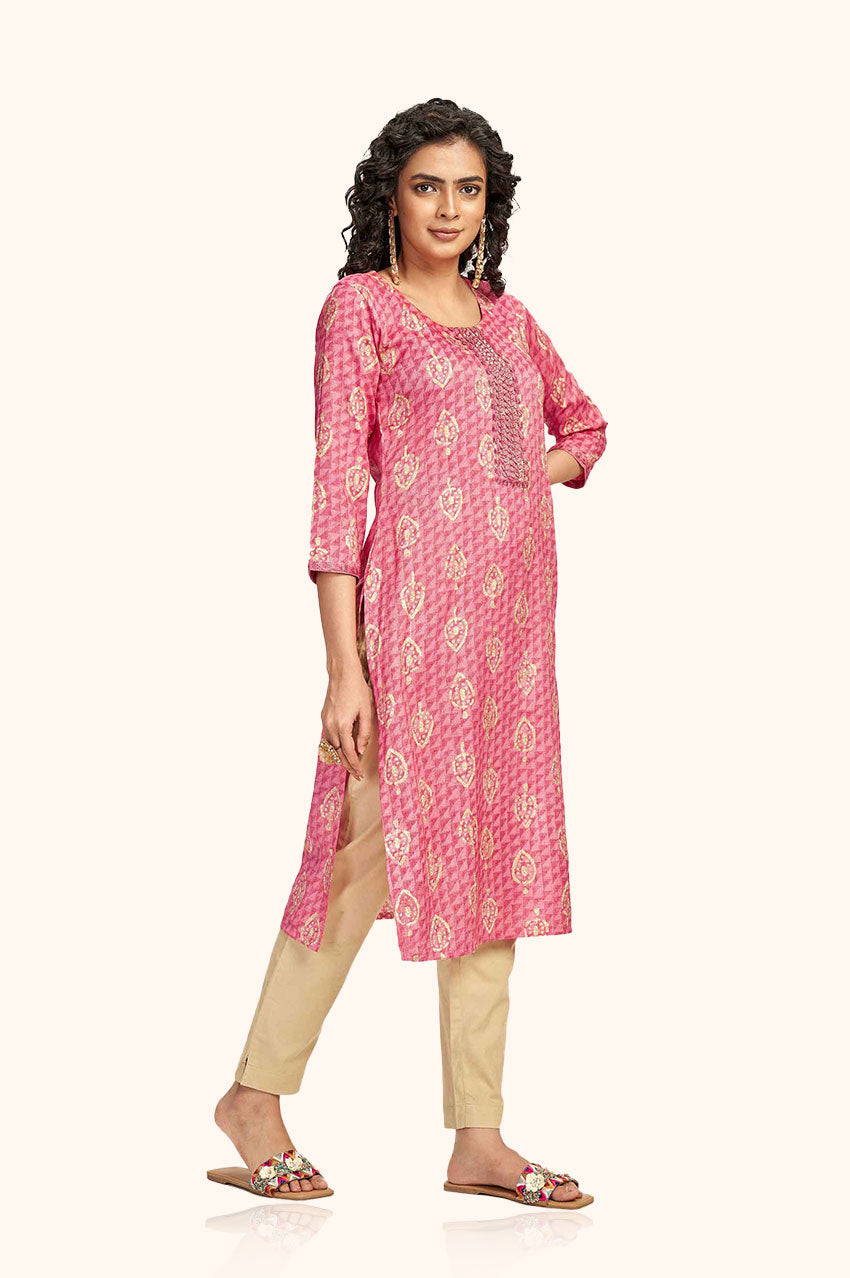 Pink Block Printed Kurta