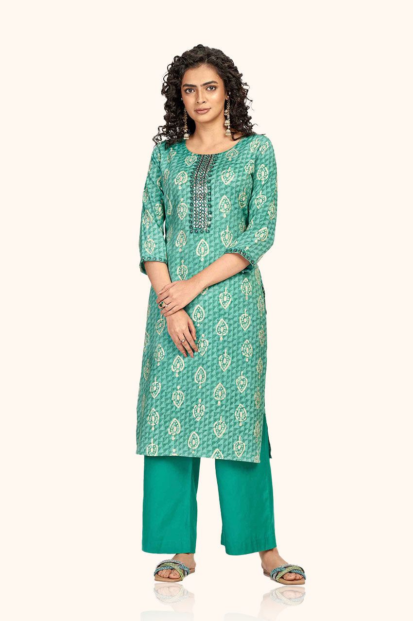 Green Block Printed Kurta