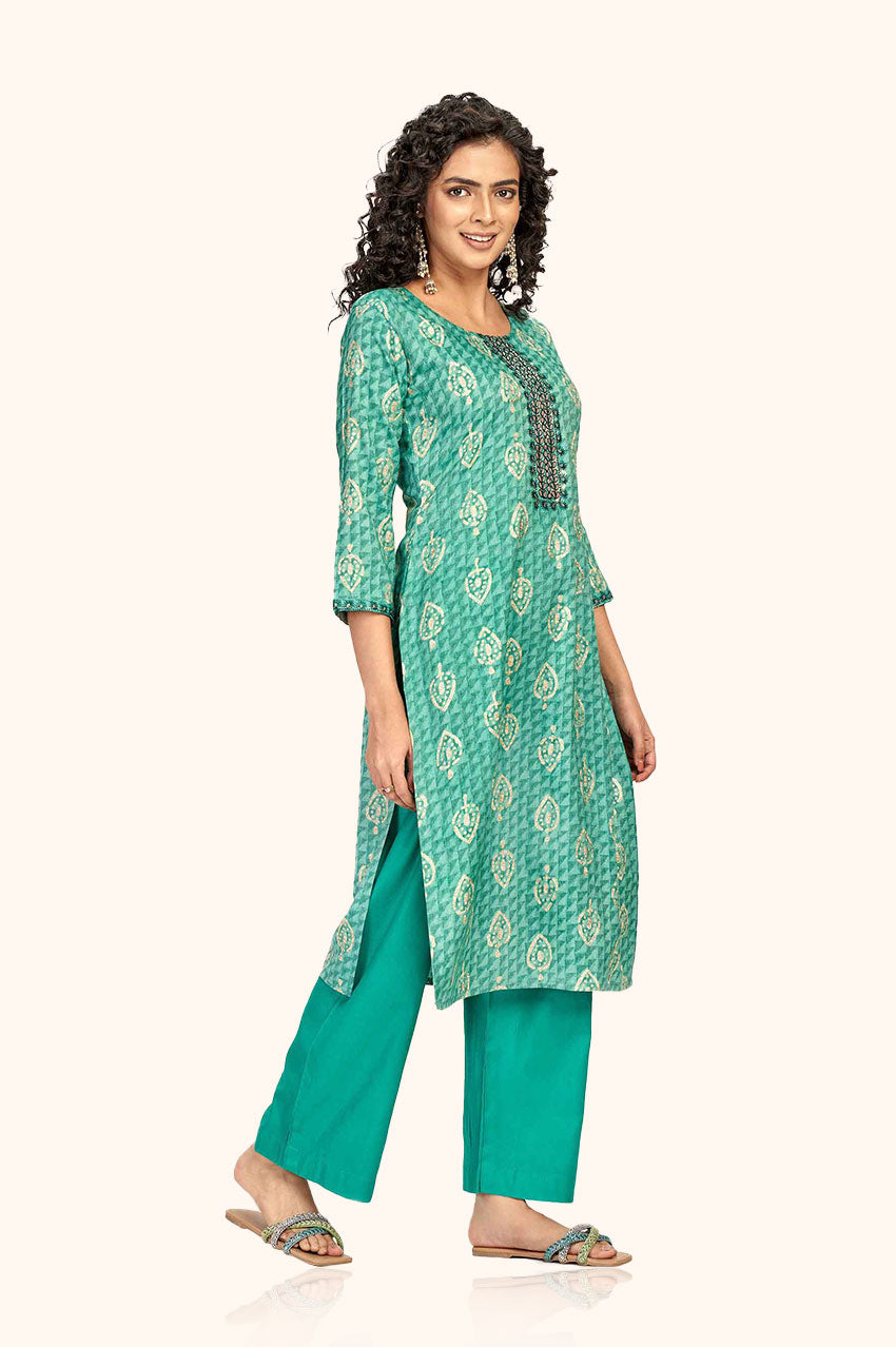 Green Block Printed Kurta