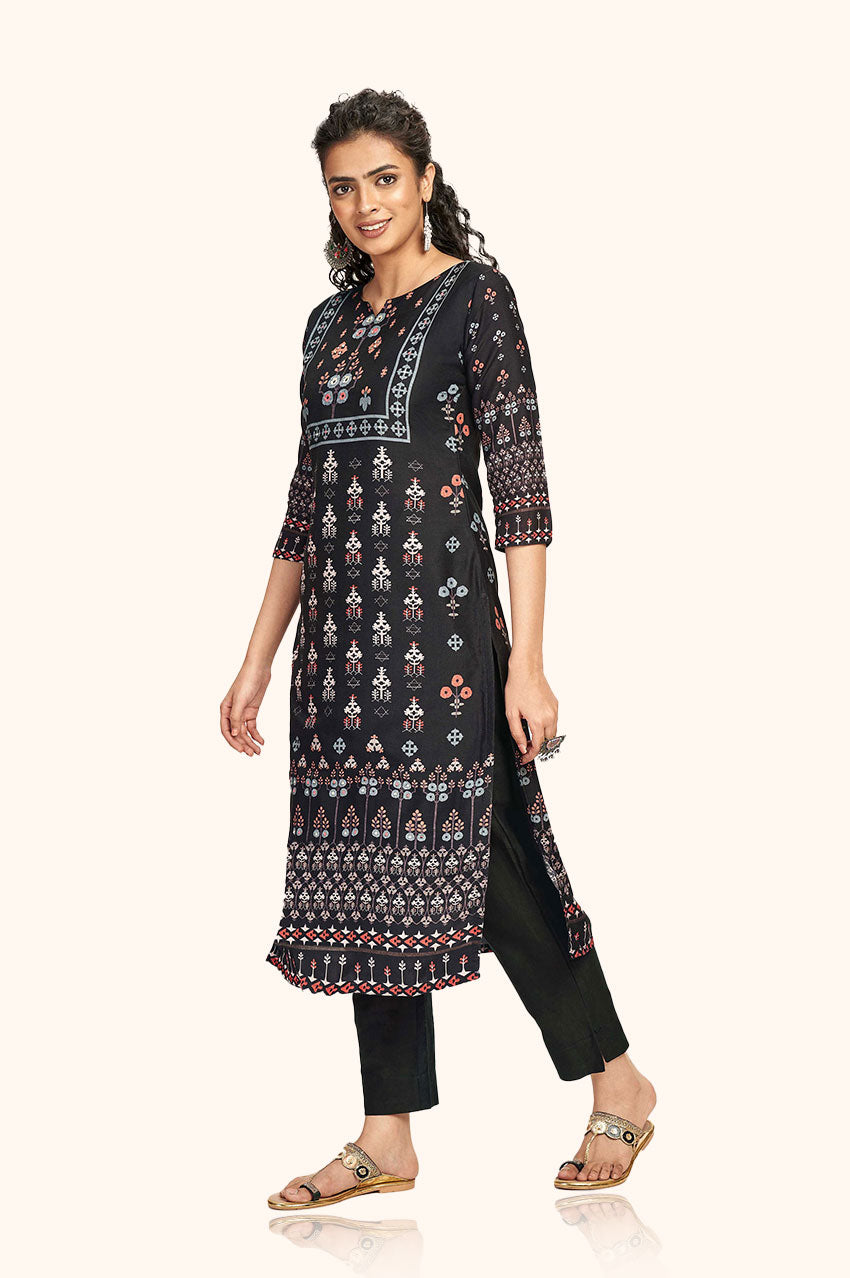 Black Block Print Kurta and Pant