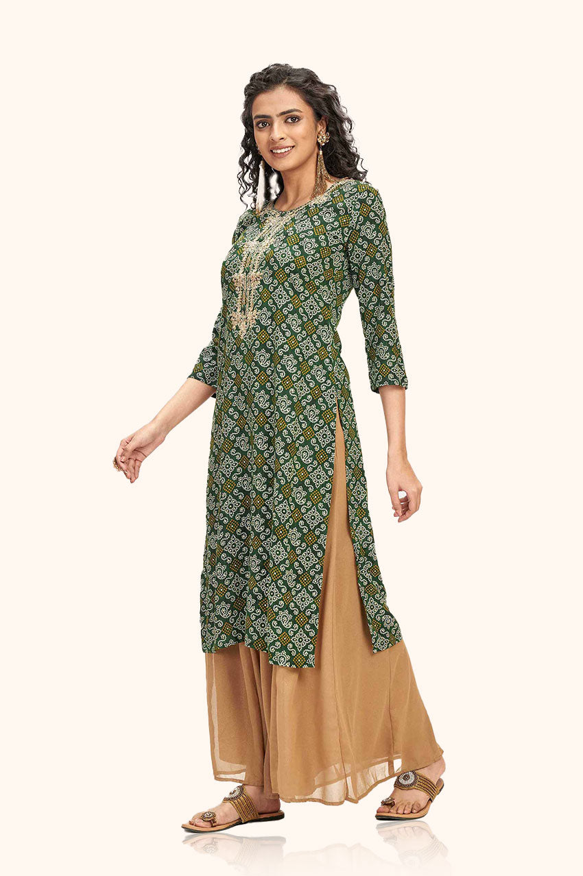Green Bandhej Kurta