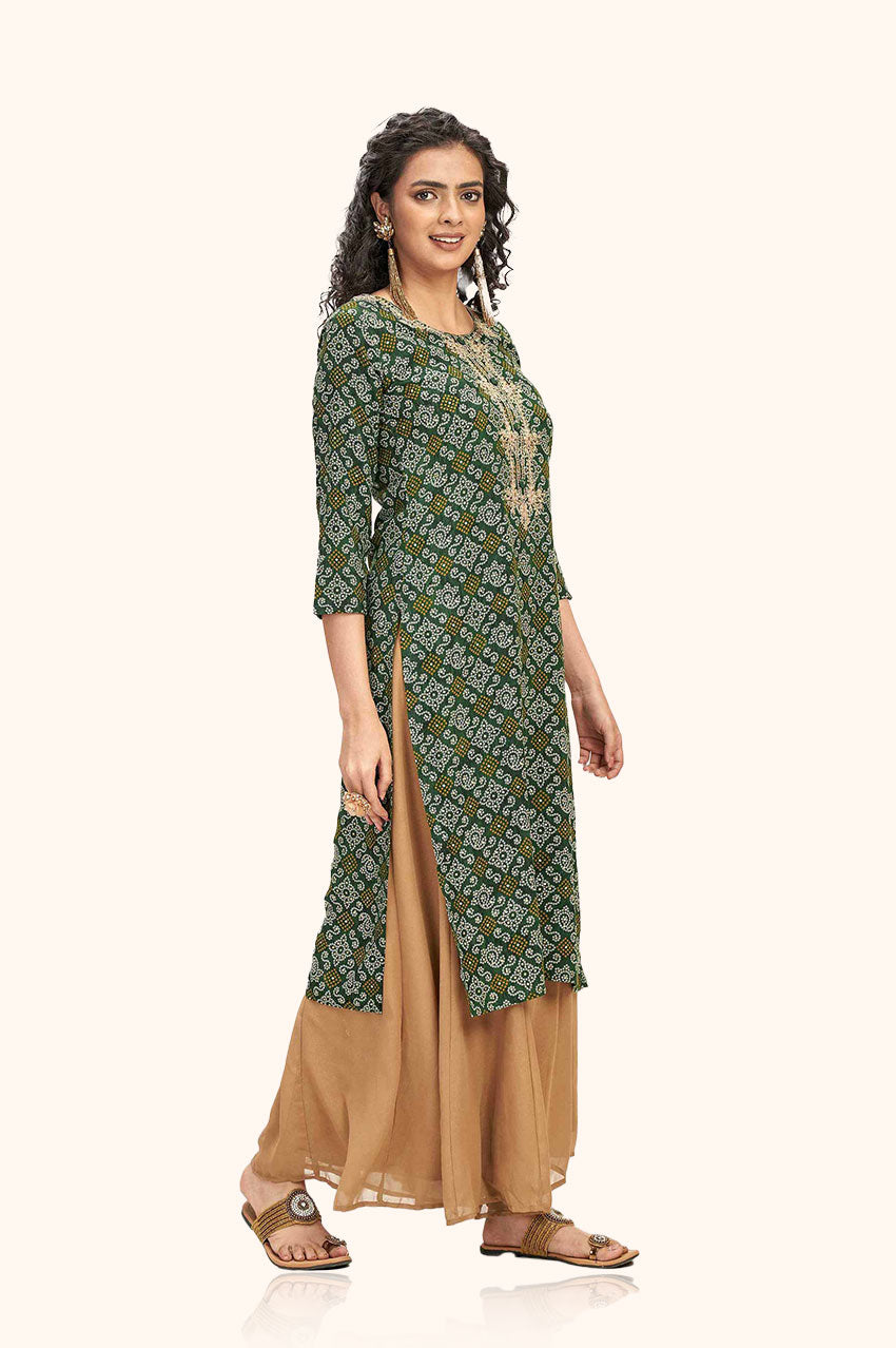 Green Bandhej Kurta