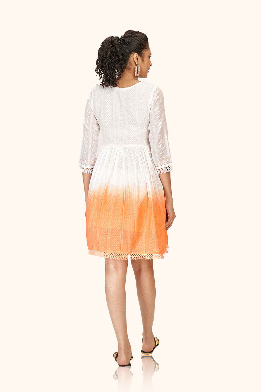 Orange and White A-line Dress
