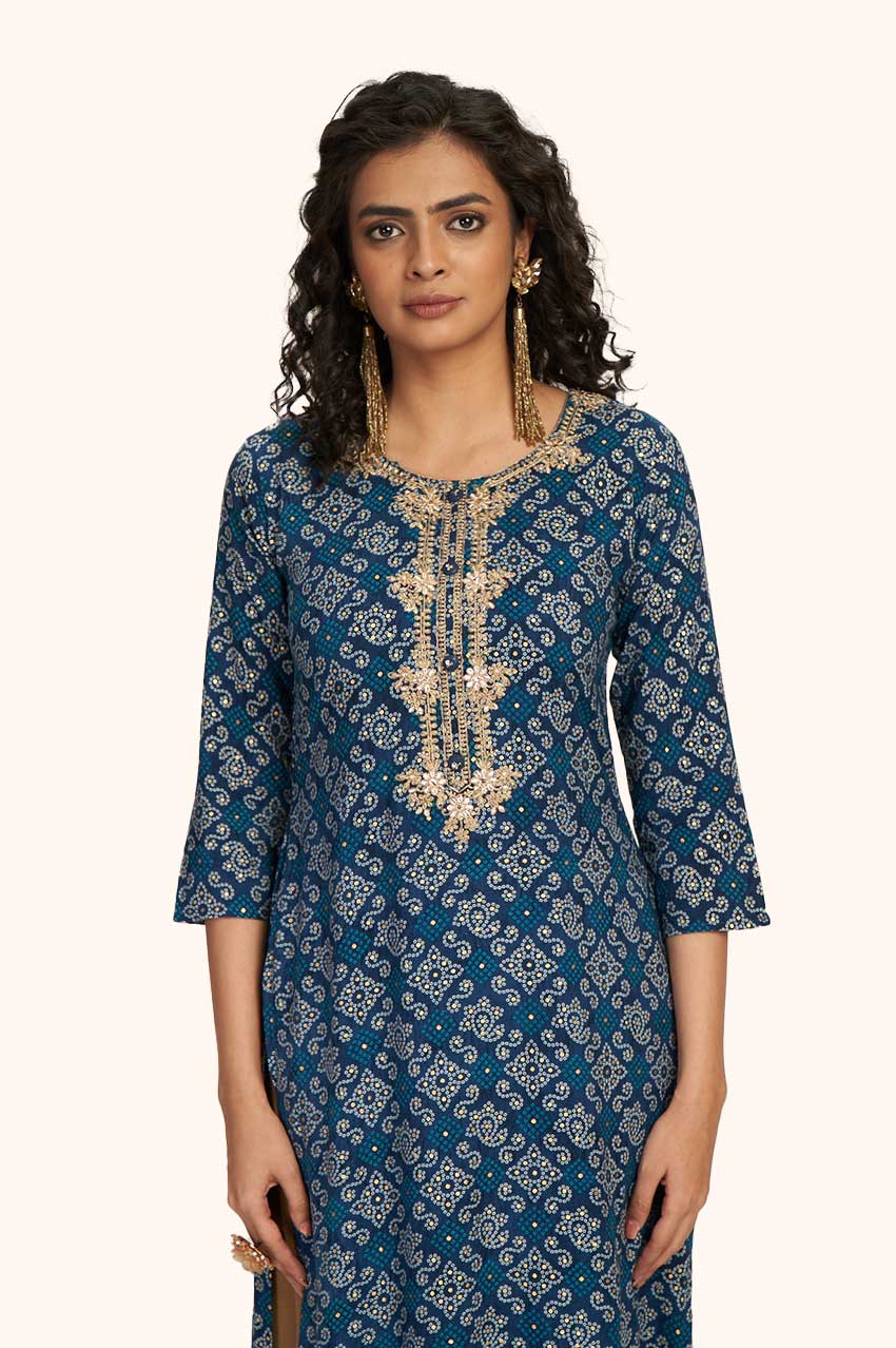 Navy Blue Bandhej Kurta